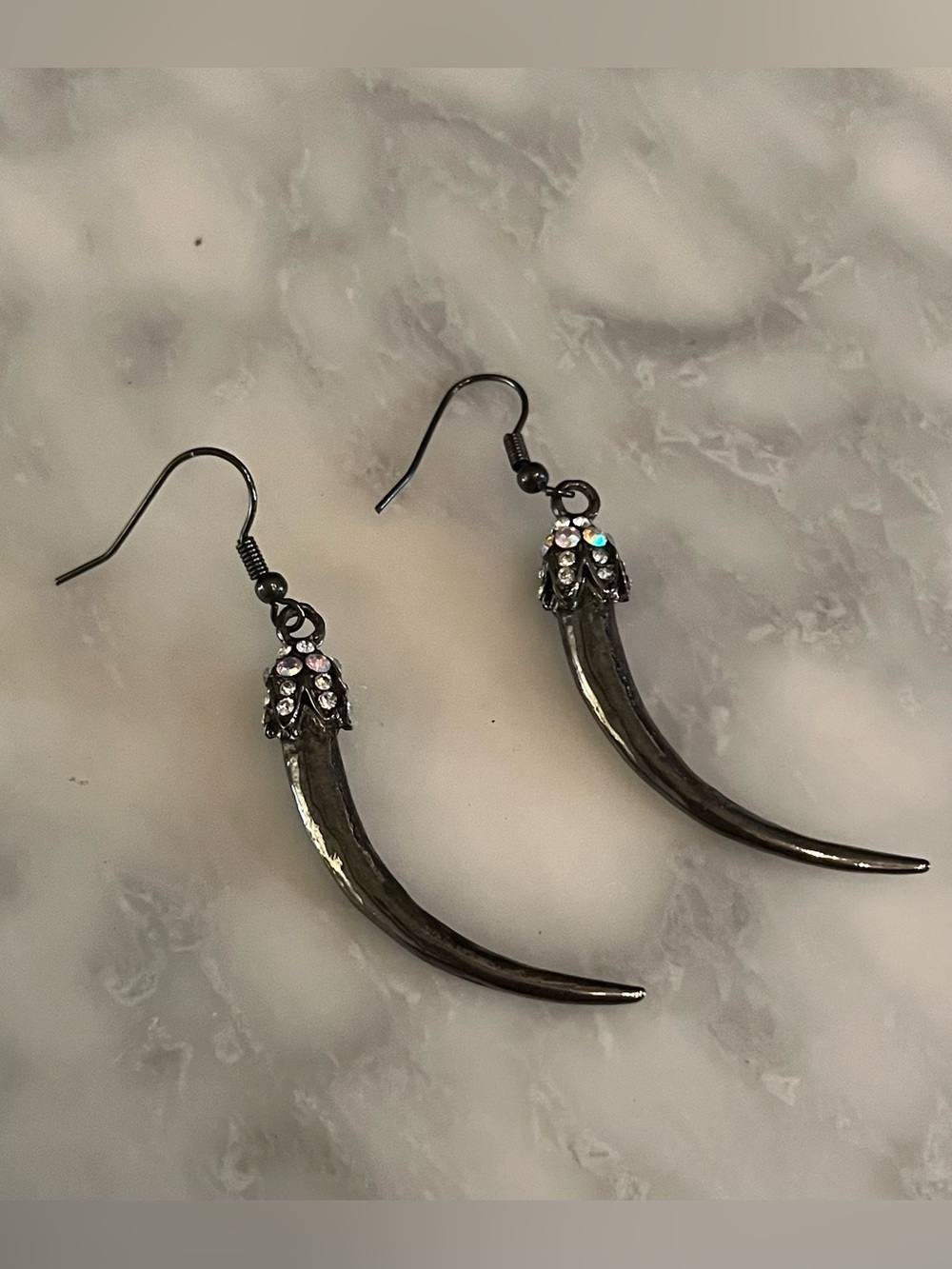 Gunmetal Crystal Accent Fang/Talon Drop Earrings - Women Jewelry